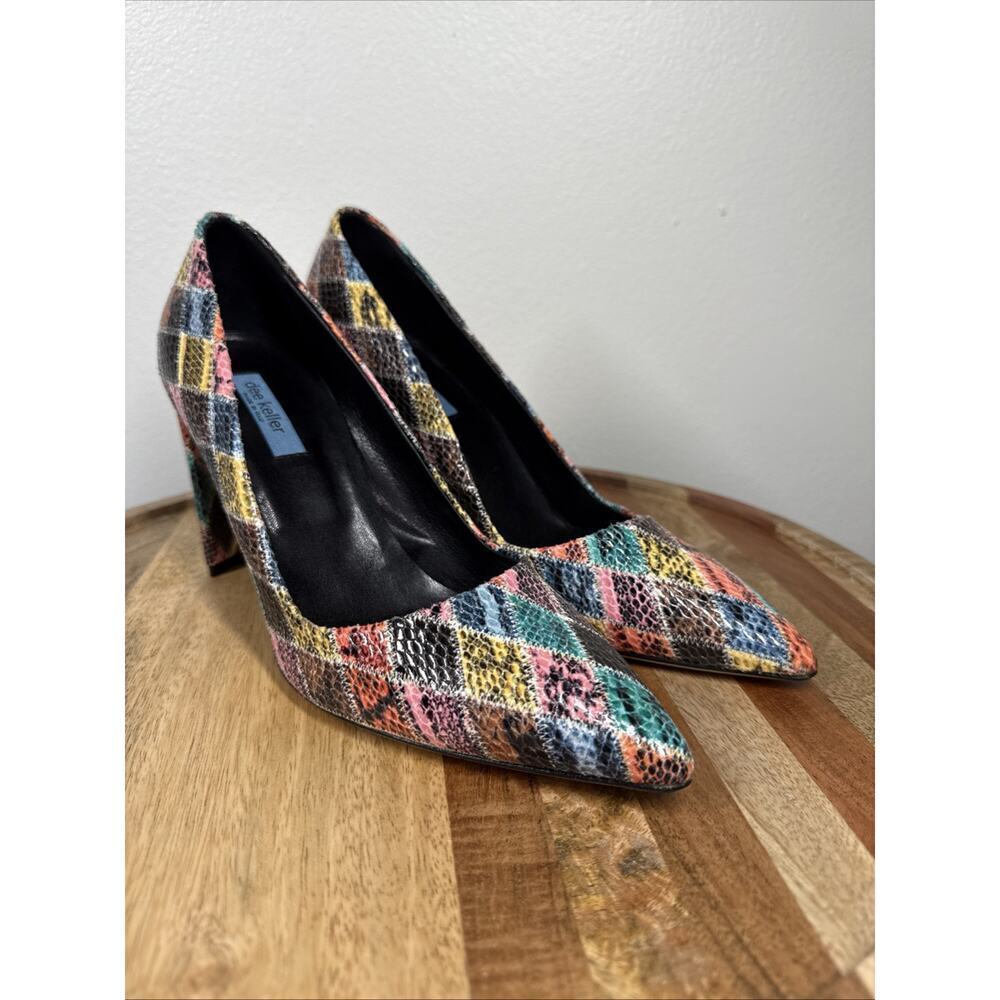 Dee Keller Pumps Multi Color Snake Skin Embossed Pointed Toe Italy Sz.40 Leather